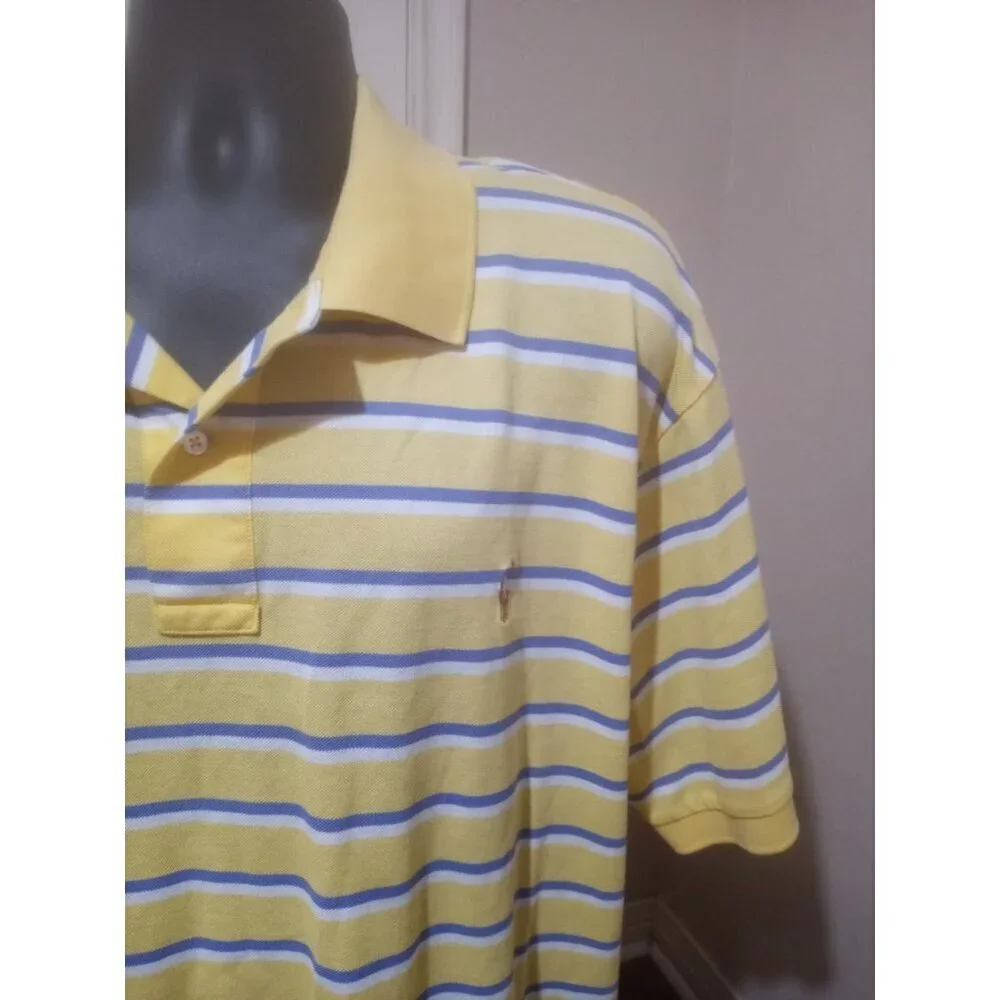 Polo Ralph Lauren Shirt Mens 3XB Big Striped Blue Yellow White 100% Pima Cotton